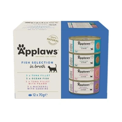 Afbeelding van Applaws Natuurlijk nat kattenvoer, meervoudige visselectie in bouillon 70g blik (pak van 12 stuks),Meerkleuren