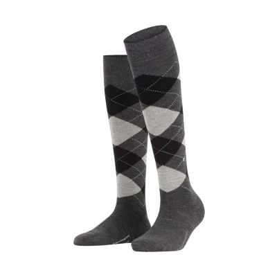Afbeelding van Burlington Marylebone one size, met patroon wol kniekousen dames grijs Maat 36 41