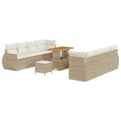Afbeelding van vidaXL 11 delige ligbed set met kussens in beige, van poly rattan en acaciahout