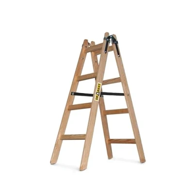 Afbeelding van Drabest Pro houten trapladder 4 treden lichtgewicht opvouwbare ladder voor thuis Geïmpregneerd grenen, zinkversterkingen capaciteit 150 kg 49x124x13cm