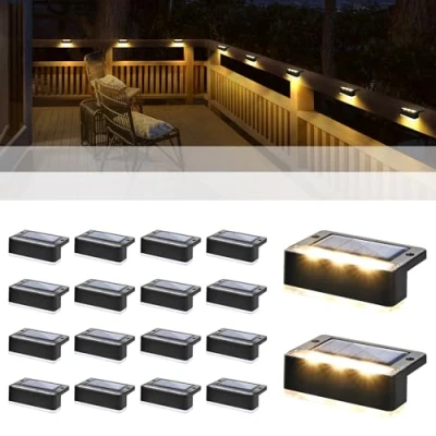 Afbeelding van Solpex Zonnelampen voor buiten, 16 stuks, witte trapverlichting, waterdichte solarverlichting, led verlichting buitentrappen, trappen, hek, tuin, binnenplaats, decoratie (zwart)