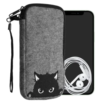 Afbeelding van kwmobile insteekhoesje voor smartphones XL 6,7/6,8&quot; Beschermhoes van vilt in grijs / zwart Binnenmaat 17,2 x 8,4 cm