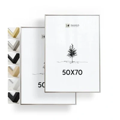 Afbeelding van Heimlich® Fotolijst 50x70 cm, Aluminium Metaal, Zilver, 2 pack Grote DIY Collagelijsten met Plastic Sheet Cover Alleen Wandmontage
