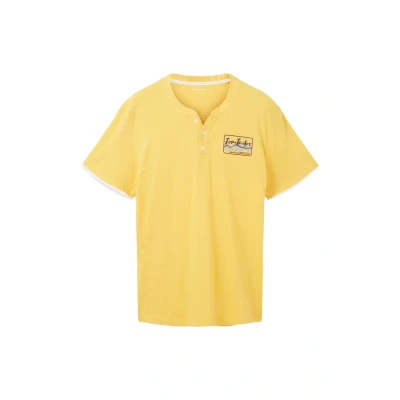 Afbeelding van TOM Tailor Kurzarm Henley Gestreift Tshirt print, Heren, Maat: XL, Gelb