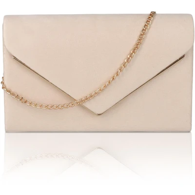 Afbeelding van Shengxi Clutch Dames Envelop Tas met Ketting Elegante Avondtas Kettingtas Crossbody Schoudertas Fluwelen Okseltas Handtas voor Bruiloft Prom Party (Beige)