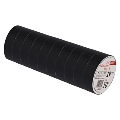 Afbeelding van EMOS PVC isolatietape zwart 10 stuks, 19 mm x m, 0,13 banddikte, zelfklevend, hoge spanningssterkte en gebruikstemperatuurbereik, UV bestendig, waterdichte verbinding, zonder textielweefsel