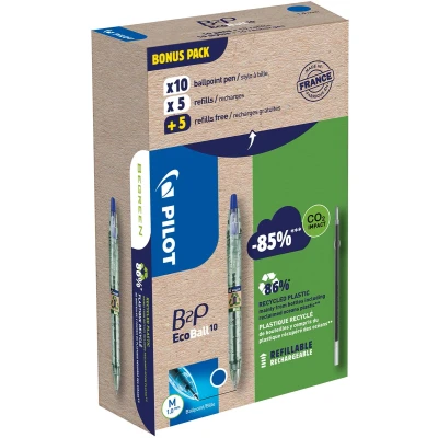 Afbeelding van Pilot Ecoball Balpen B2p Begreen Medium, 10 + Vullingen, Blauw