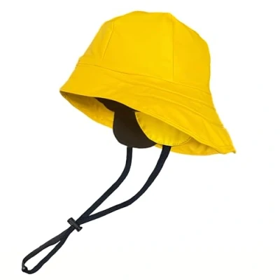 Afbeelding van TOUTACOO Regenhoed, uniseks, brede rand, met kinband en oorbescherming, fleece binnenkant, 02 Geel, M/L
