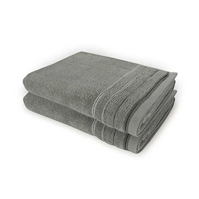 Afbeelding van WohnDirect Douchehanddoekenset, 2 delig, badhanddoeken (70x140), badstof, 100% katoen, grijs