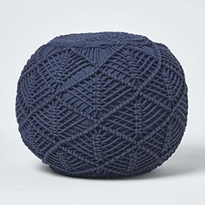 Afbeelding van Homescapes Gehaakte poef, donkerblauw, 35 x 40 cm