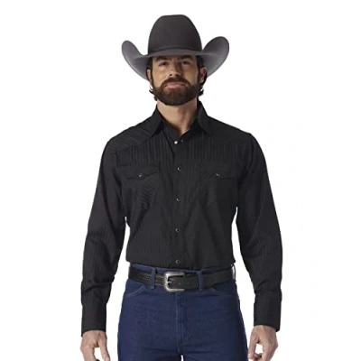 Afbeelding van Wrangler Heren Sport Western Two Pocket Lange Mouw Snap Shirt, zwart, Medium, M