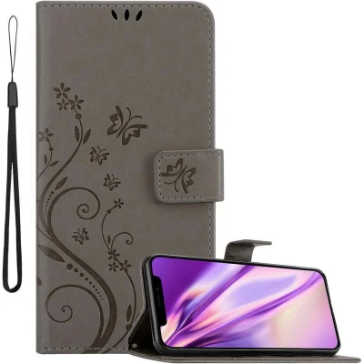 Afbeelding van Cadorabo Hoesje geschikt voor Apple iPhone XR in Bloemen GRIJS Beschermhoes Case Cover magnetische sluiting