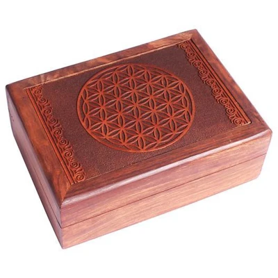 Afbeelding van Tarotdoos bloem des levens gegraveerd 17.5x13x6.5 Hout L