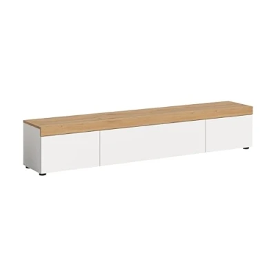 Afbeelding van Ruda TV meubel wand of vloer 3 klepdeuren wit, eik decor.