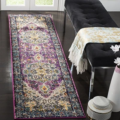 Afbeelding van Safavieh Gewassen tapijt modern patroon, MNC251, geweven polypropyleen loper, violet/lichtblauw, 62 x 240 cm