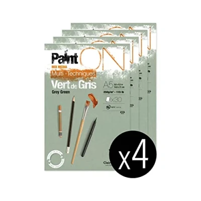 Afbeelding van Clairefontaine 975704Cpack Collé Painton multifunctioneel papier, 30 vellen, lichte korreling, A5, 14,8 x 21 cm, 250 g, 4 stuks