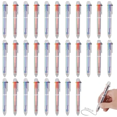 Afbeelding van 30 stuks meerkleurige balpen, 6 in 1 meerkleurig, kleuren, 14 cm, intrekbare pennen voor kantoor, schoolbenodigdheden, studenten, kinderen, cadeau