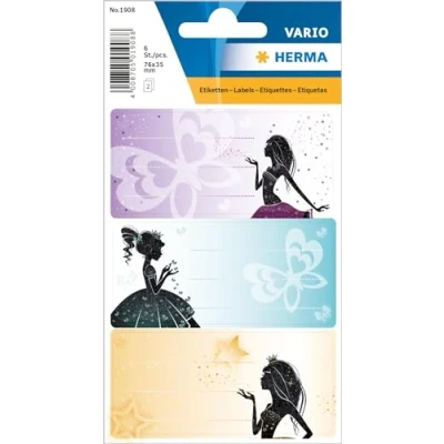 Afbeelding van HERMA 1908 Beukenetiketten om te beschrijven, Princess, 6 stuks, 76 x 35 mm, zelfklevend, gelinieerd, boekenstickers voor school, kinderen, meisjes en jongens, veelkleurige labelstickers, kleurrijk