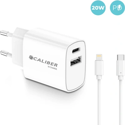 Afbeelding van Caliber oplader iPhone USB C naar Lightning Kabel 20 Watt snellader en iPad QC3.0