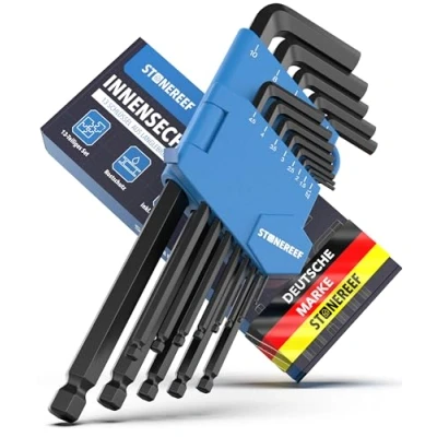 Afbeelding van STONE REEF Inbussleutelset, 13 delig, [incl. kogelkop] 1,27 10 mm, zeskantsleutel, handgereedschapset voor ambachtslieden, hoeksleutelset