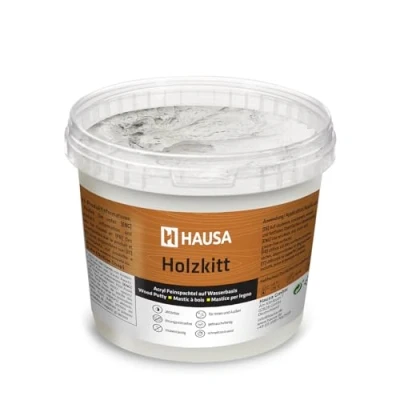 Afbeelding van HAUSA Houtkitt 1 kg grijze houtplamuurmassa, stopverf voor hout, houtplamuur/vulmassa het repareren van houtschade, gebruiksklaar, uitstekende vulkracht, sneldrogend, scheurbestendig