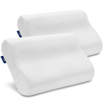 Afbeelding van LAMB In hoogte verstelbaar traagschuimkussen, ergonomisch neksteunkussen, 50D dichtheid, afneembare overtrek, geschikt voor zijligging, blauw, 2 stuks