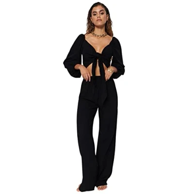 Afbeelding van Trendyol Rode Geweven Geknoopte Blouse Broek Strandset Tbess23Au00072