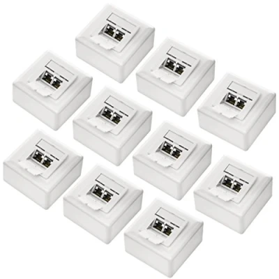Afbeelding van deleyCON 10x CAT6a Universele Netwerkdoos 2x RJ45 Poort Afgeschermd Opbouw of Inbouw 10 Gigabit Ethernet Netwerk EIA/TIA 568A&amp;B Wit