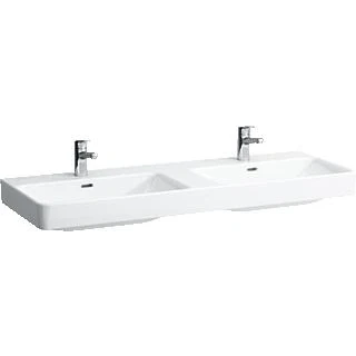 Afbeelding van LAUFEN Pro S wastafel dubbel met 2x1 kraangat overloop wit