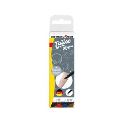 Afbeelding van 5x Tattoo stift Eberhard Faber 4 stuks, kleuren rood, bruin, zwart e