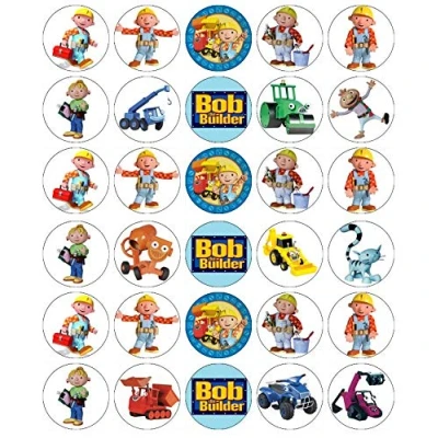 Afbeelding van 30 Bob The Builder Cupcake Toppers Eetbare Wafelpapier Fairy Cake Verjaardagstaarten