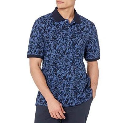 Afbeelding van Amazon Essentials Men&#039;s Poloshirt van piqué katoen met normale pasvorm (verkrijgbaar in grote en lange maten), Indigo Palmbladprint, XS