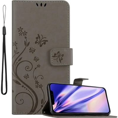 Afbeelding van Cadorabo Hoesje geschikt voor Apple iPhone 13 in Bloemen GRIJS Beschermhoes Case Cover magnetische sluiting