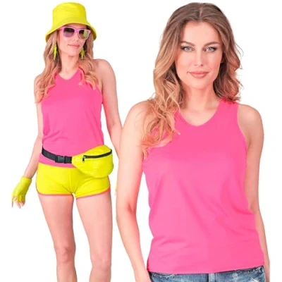 Afbeelding van Widmann Jaren 80 &amp; 90 Kostuum Basic Tank Top Neon Roze Vrouw Large / XL Carnavalskleding Verkleedkleding