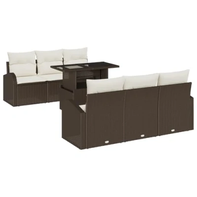 Afbeelding van vidaXL 7 Delige Tuin Sofa Set met Kussens Bruin Poly Rattan