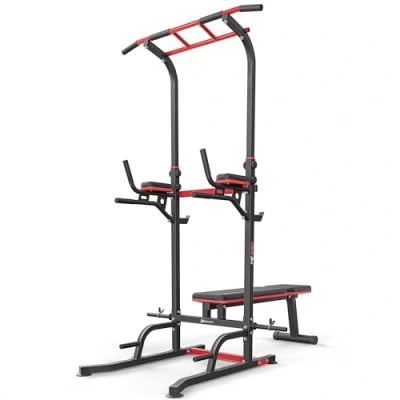Afbeelding van Hop Sport Power Tower HS 2015K met dipstation, multifunctionele krachttoren optrekstang en inklapbare gewichtsbank, Gewichtsstation max. belasting 150 kg, Krachttraining Trainingsapparatuur