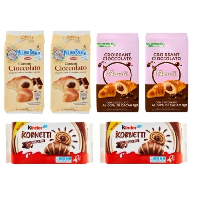 Afbeelding van 3 x Ferrero kindercornetti Cioccolato Cornetti met chocolade gevulde croissants verpakking van 252 g, elke bevat 6 + Italitan Gourmet Polpa 400 g