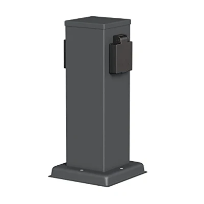 Afbeelding van ledscom.de Tuincontactdooszuil POLLY voor buiten, IP44, 2 weg, roestvrij staal, kunststof, antraciet, hoekig, 27 cm, contactdozentoren, buitencontactdoos, energiezuil,