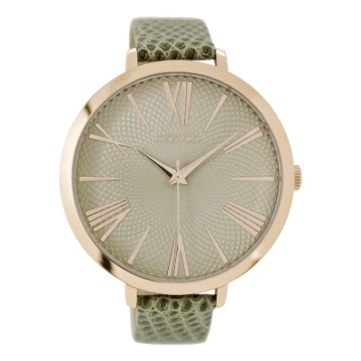 Afbeelding van OOZOO Timepieces Rosé goudkleurige horloge met groene leren band C9170