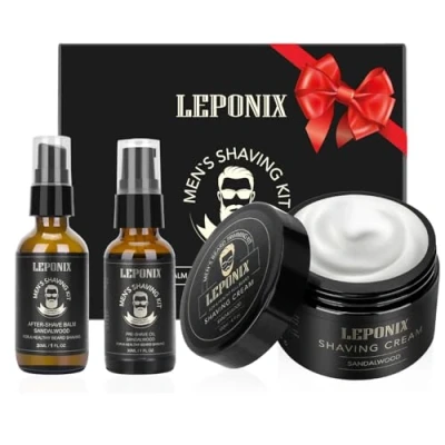 Afbeelding van Scheren Kit voor Mannen, Aftershave Mannen Gift Set Inclusief Sandelhout Scheercrème, Lotion en Pre Shave Oil Fights Nicks, Cuts Razor Burn Hem Vriend