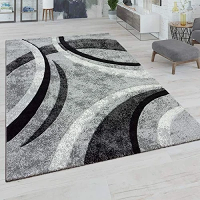 Afbeelding van Paco Home Vloerkleed Woonkamer Laagpolig Vintage Handgemaakt Contour Gesneden 3D Look, Maat:60x110 cm, Kleur:Grijs