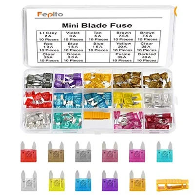 Afbeelding van FEPITO Zekeringen, set van 140 stuks, mini autozekeringen, assortiment, lemmet, zekering voor auto, vrachtwagen, met opbergkoffer (2A, 3A, 5A, 7,5A, 10A, 15A, 20A, 25A, 30A, 35A, 40A)
