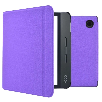 Afbeelding van Kobo Libra H2O Hoes: iMoshion Canvas Sleepcover Bookcase met stand Paars Kunstleder E Reader Hoezen