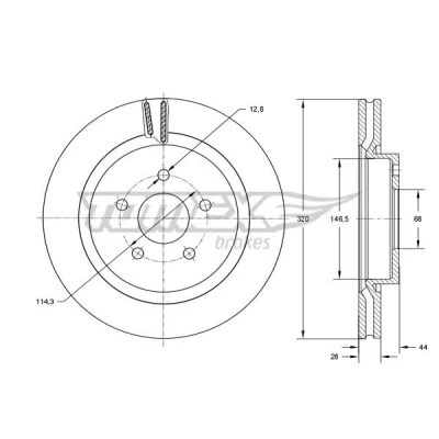 Afbeelding van TOMEX brakes Remschijf NISSAN: Qashqai / Qashqai+2 I, Juke, RENAULT: Koleos I Vooras 320mm 28mm 5 114,3mm Geventileerd Gelakt TX 73 52 40206ET01A