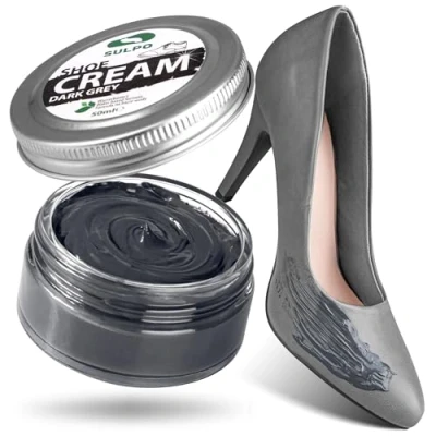 Afbeelding van SULPO Schoencrème zwart Shoe Cream Schoenpoetscrème Leercrème Leerbalsem glad leer Watergebasseerd Vernieuw de kleur Leerverzorging Echt en kunstleer 50 ml (donkergrijs)
