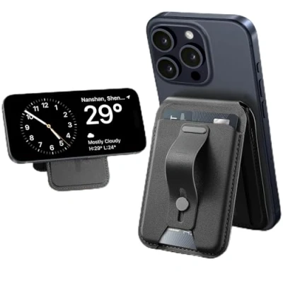 Afbeelding van ESR MagSafe portemonnee, 5 kaarthouders, iPhone portemonnee met verstelbare standaard, veilige vingerlus, magnetische voor 15/14/13/12, niet 13/12 mini, compatibel