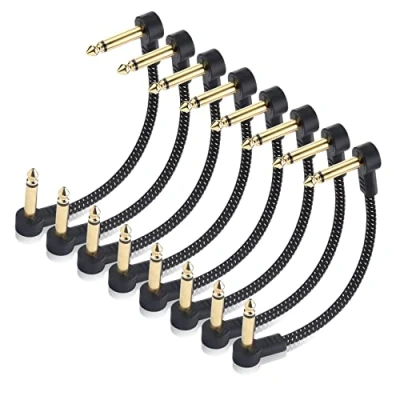 Afbeelding van Cable Matters 8 stuks 6 inch gevlochten gitaarpatchkabel (effectpedaalkabels) met vergulde connectoren in zwart