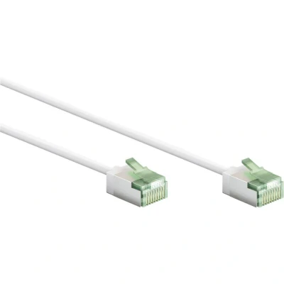 Afbeelding van goobay 74357 CAT 8.1 patchkabel slim/ultraflexibele RJ45 netwerkkabel U/FTP CU, OFC/dunne Ethernet LAN kabel met korte stekkers / 40 Gbit/s, 2000 MHz LSZH, knikbescherming/wit 0,15m