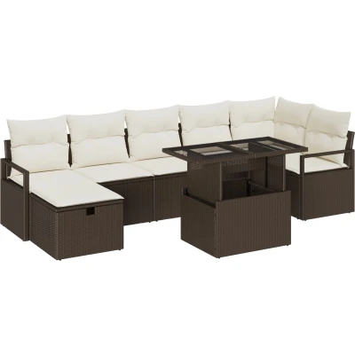 Afbeelding van vidaXL 8 delige Tuin Sofa Set met Kussens Bruin Poly Rattan
