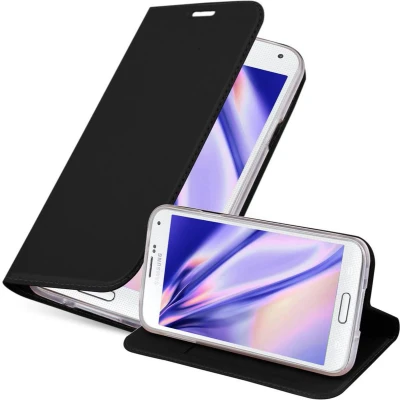 Afbeelding van Cadorabo Hoesje geschikt voor Samsung Galaxy S5 / NEO in CLASSY ZWART Beschermhoes met magnetische sluiting, standfunctie en kaartvakje Book Case Cover Etui